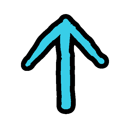 the sitelen pona glyph for the toki pona word 'ni,' which looks like an upwards arrow, colored in light blue.